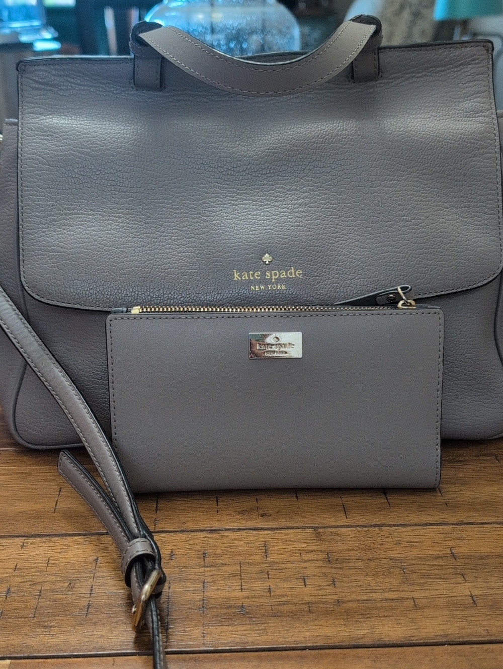 Kate Spade Taupe Leather Top-Handle Purse With Matching Wallet
